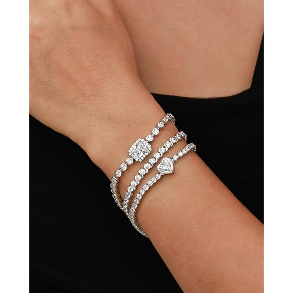 Women’s Sterling Silver Heart-Shaped Fire Opal Tennis Bracelet 7 Inch Gift for O - Picture 4 of 6